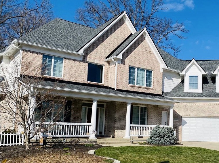 Grey composite roof on residential roof 