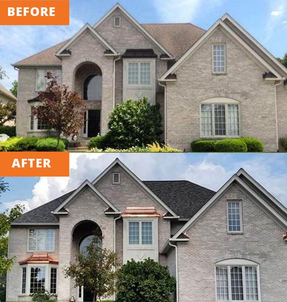 Metal reroofing project before and after in Indianapolis, IN