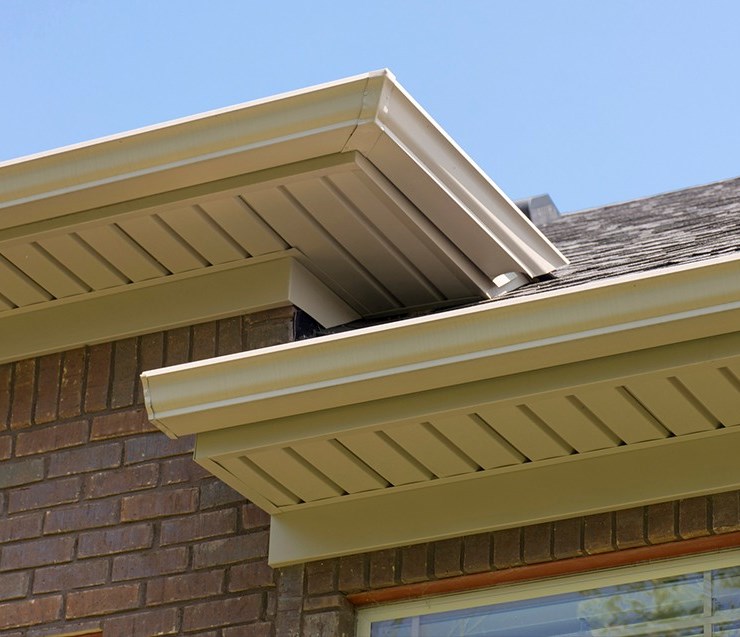 Freshly repaired gutters and soffit in Indiana